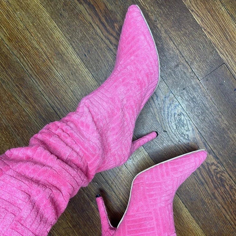 Pink Textured Knee-High Boots